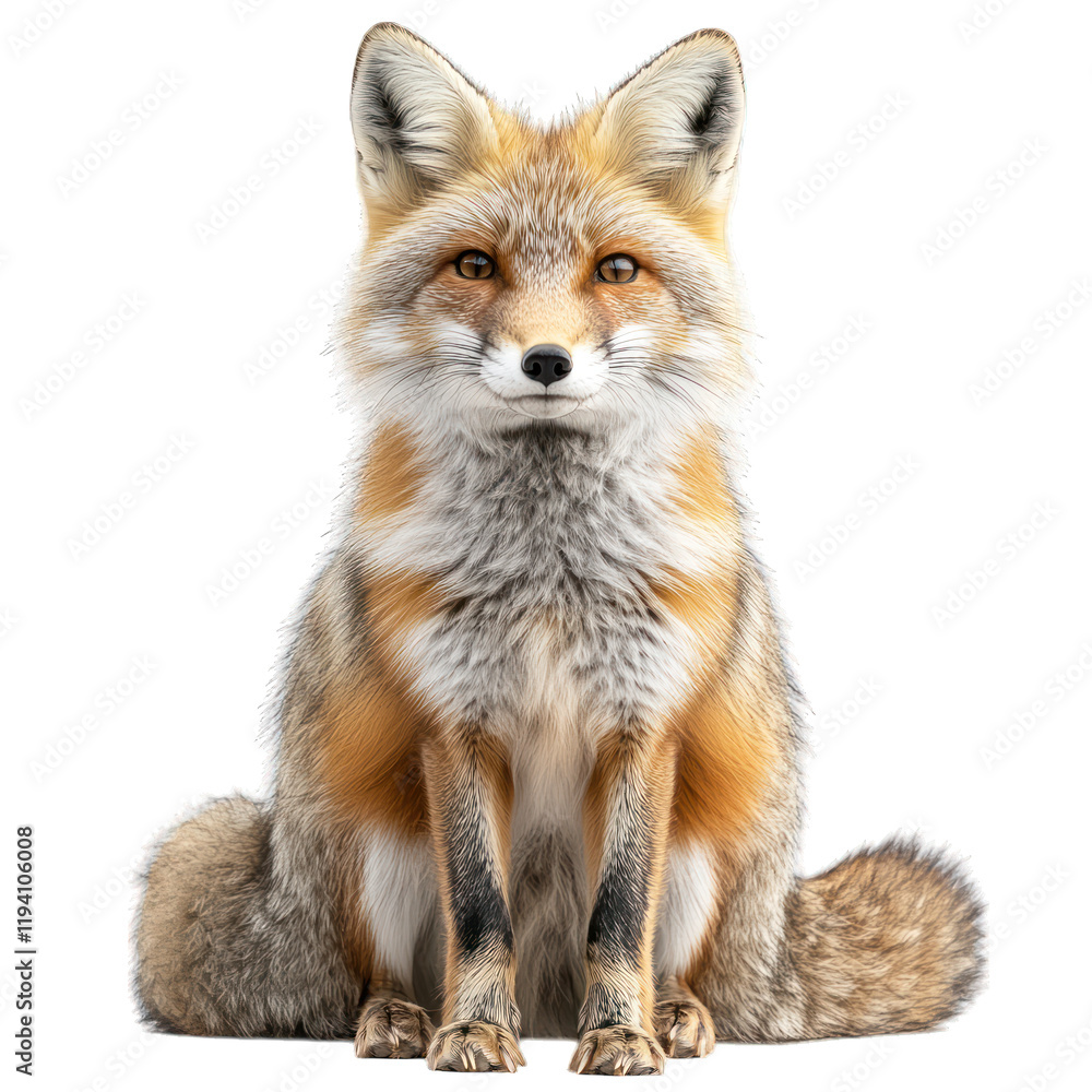 Fototapeta premium A realistic depiction of a fox sitting upright, showcasing its fur.