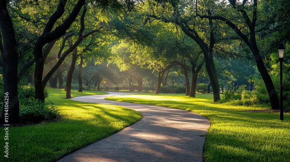 A calm, misty morning in a park, with a single path winding through the trees and a sense of serenity in the air. A calm, misty morning in a park, with a single path winding through the trees and a sense of serenity in the air.