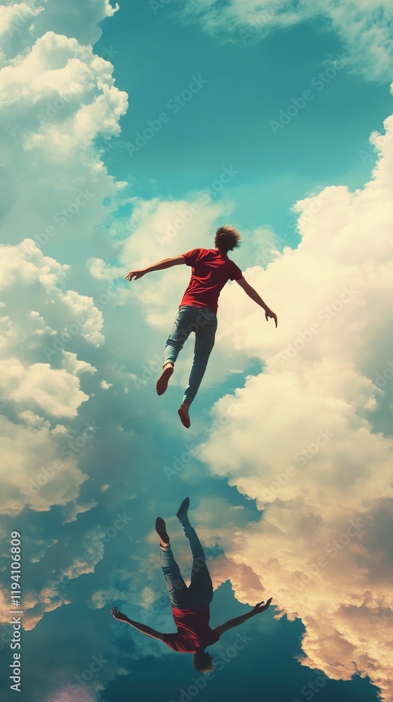 Surreal Dream: Man Flying Above Clouds Surreal Dream: Man Flying Above Clouds