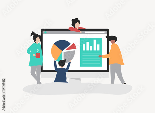 Marketing people using analytics for business vector