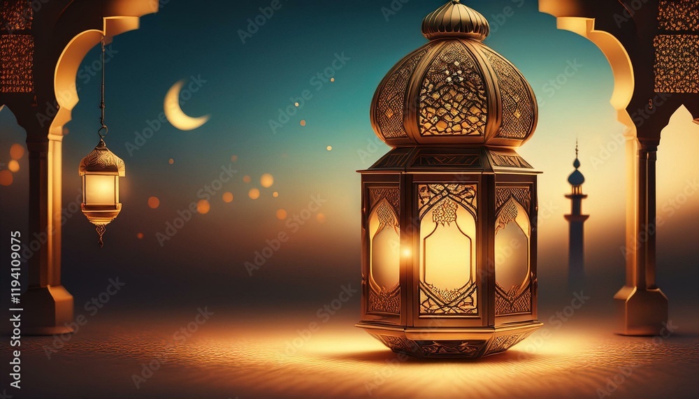 Arabic lantern glowing with warm light for Ramadan celebration on a decorative background
Arabic lantern glowing with warm light for Ramadan celebration on a decorative background