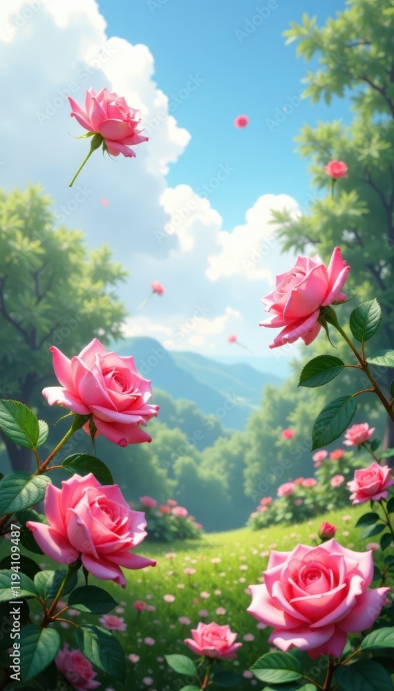 Soft Pink Roses Falling From The Sky To A Peaceful Garden , pink flower, lovely rose, sky Soft Pink Roses Falling From The Sky To A Peaceful Garden , pink flower, lovely rose, sky