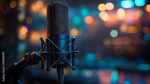 Professional Studio Microphone In A Colorful Setting photo