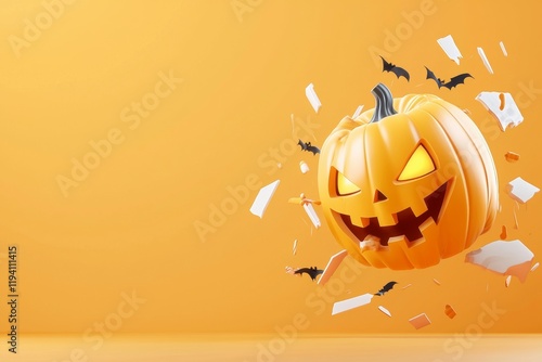 Halloween pumpkin explosion festive celebration digital art bright environment dynamic viewpoint fun concept