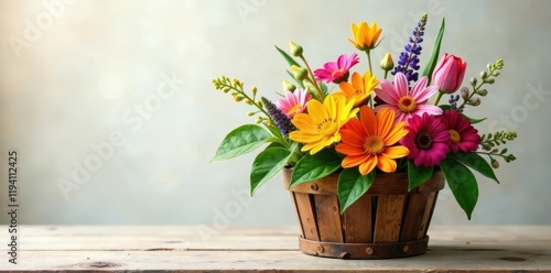 Wallpaper Mural Freshly picked wildflowers in a wooden basket, organic, wildflowers, earthy Torontodigital.ca