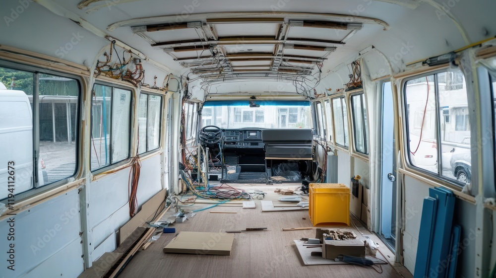 Obraz premium Bus Conversion Interior: Stripped Down for Renovation