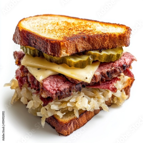 Toasted Reuben sandwich with corned beef  photo