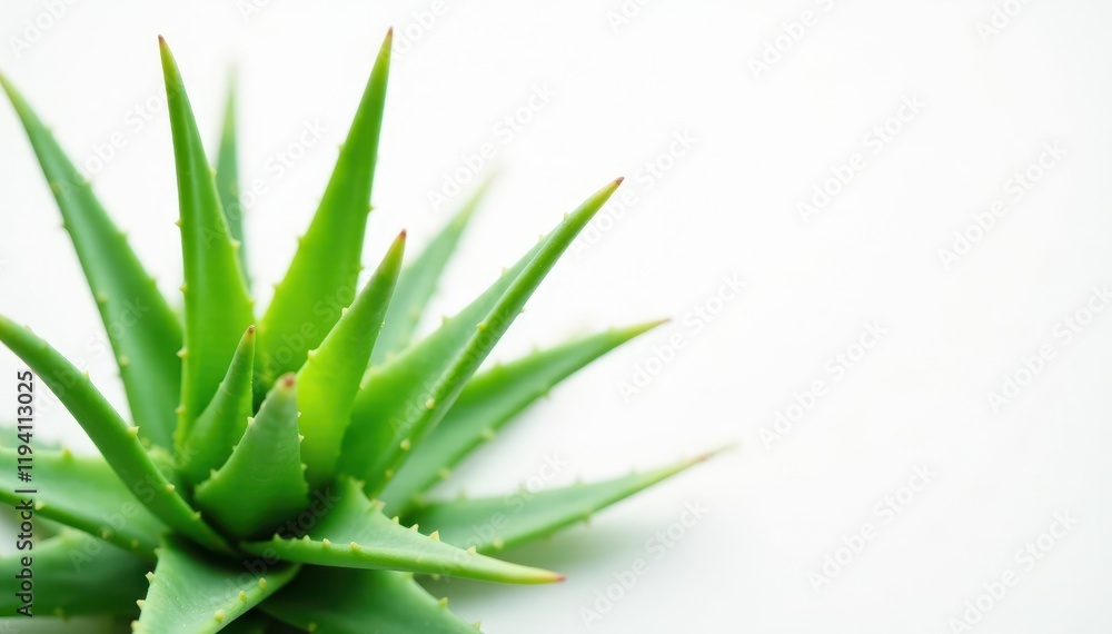 Fototapeta premium Flat green aloe vera plant leaves on white background , plant, close-up, green