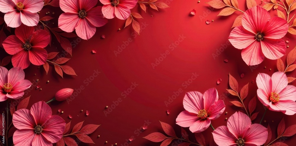 Elegant red and pink floral pattern with gold accents, pink and red, classic design, floral pattern Elegant red and pink floral pattern with gold accents, pink and red, classic design, floral pattern