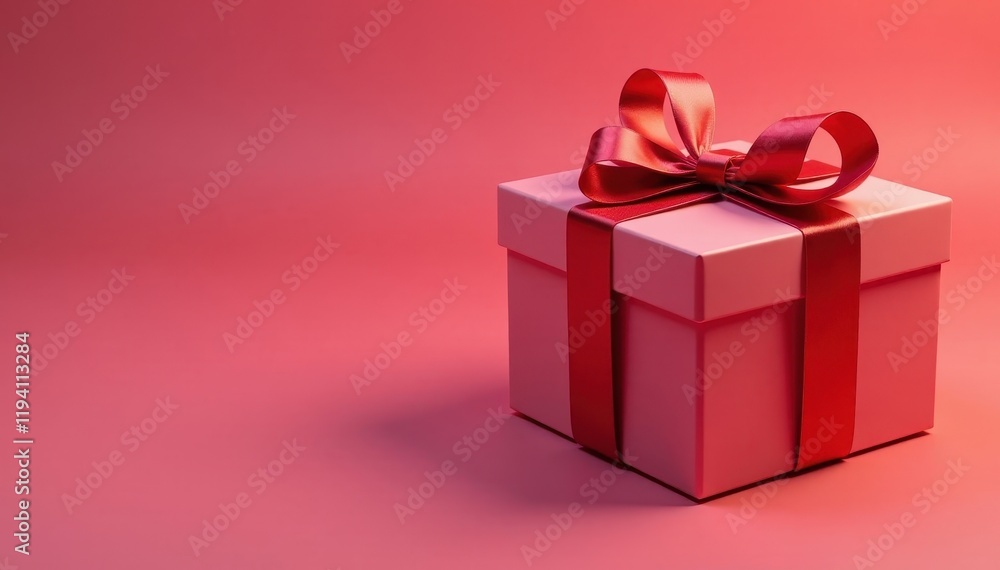 Elegant red ribbon wrapped around a small gift box with a bow on top , wrapped gift, bow on present , beautiful wrap Elegant red ribbon wrapped around a small gift box with a bow on top , wrapped gift, bow on present , beautiful wrap