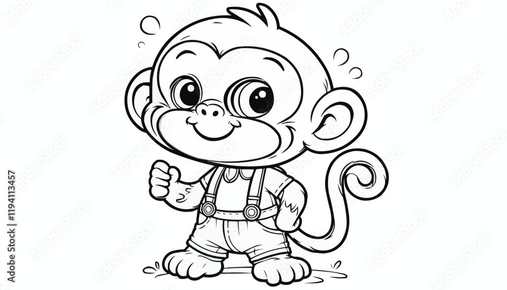 Naklejka premium A line art monkey illustration vector style coloring page