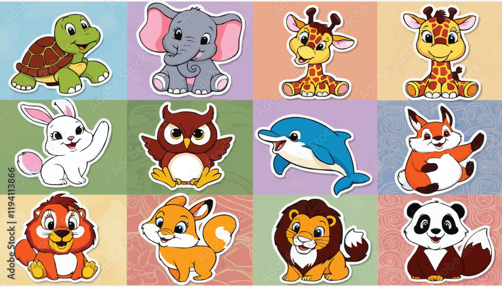 Obraz premium Cartoon christmas cats. Cute cat wear xmas costumes, play with garland and toys, sitting in present box.