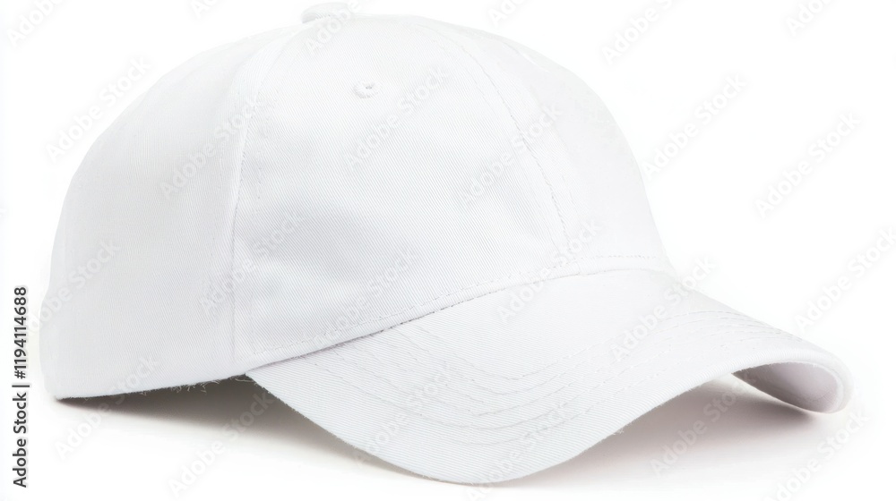Plain white baseball cap, casual headwear, isolated on white background. Plain white baseball cap, casual headwear, isolated on white background.