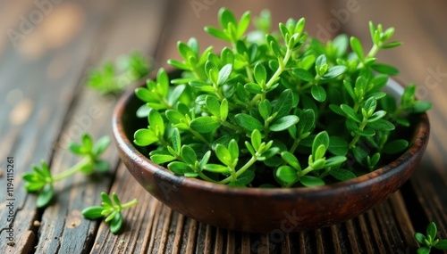 Wallpaper Mural Bundle of fresh thyme stems and leaves in a shallow bowl, thyme, greenery, flower Torontodigital.ca