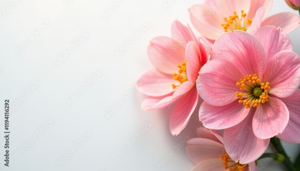 A bouquet of colorful spring blooms in shades of pink and peach on a soft white background , white, spring, blossoms A bouquet of colorful spring blooms in shades of pink and peach on a soft white background , white, spring, blossoms