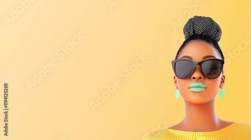 Fashionable beauty in sunglasses and mint lipstick studio portrait photo