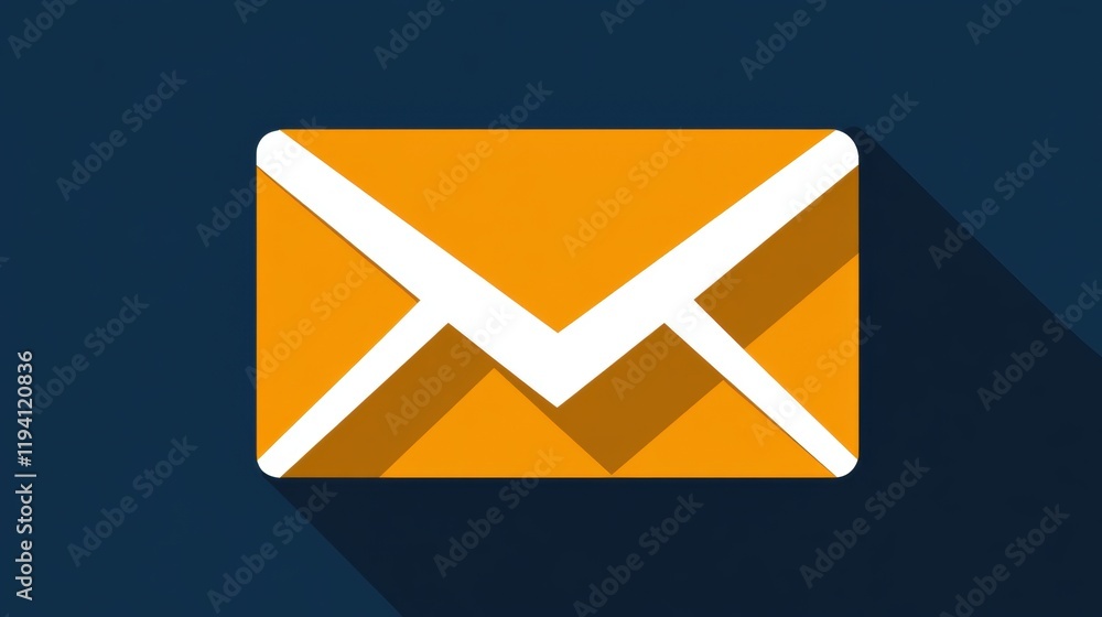 Orange Email Envelope Icon on Blue Background with Shadow Effect Orange Email Envelope Icon on Blue Background with Shadow Effect