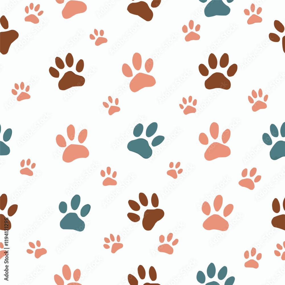 Fototapeta premium Cat paw cute pink shape seamless repeat pattern