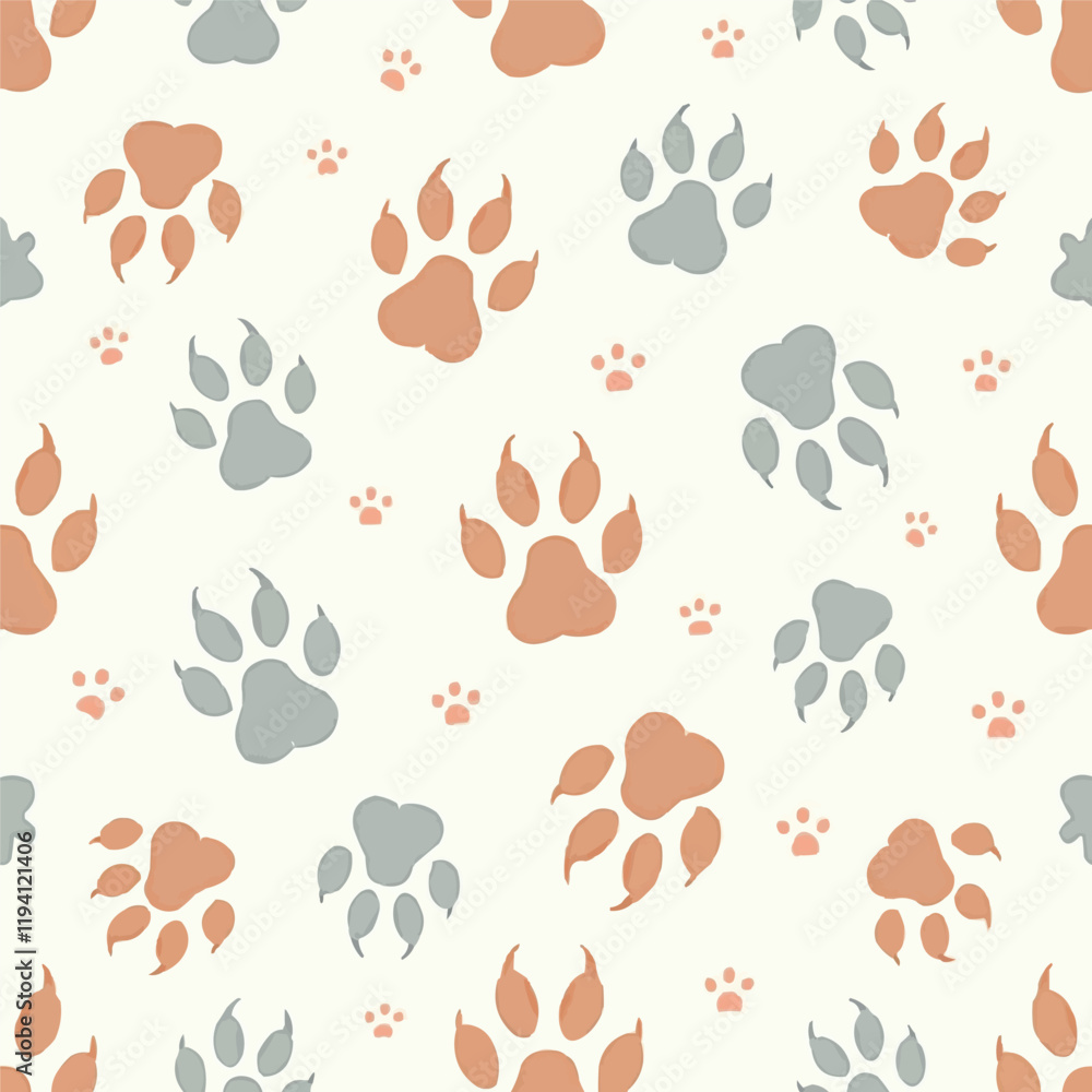 Fototapeta premium Cat paw cute pink shape seamless repeat pattern