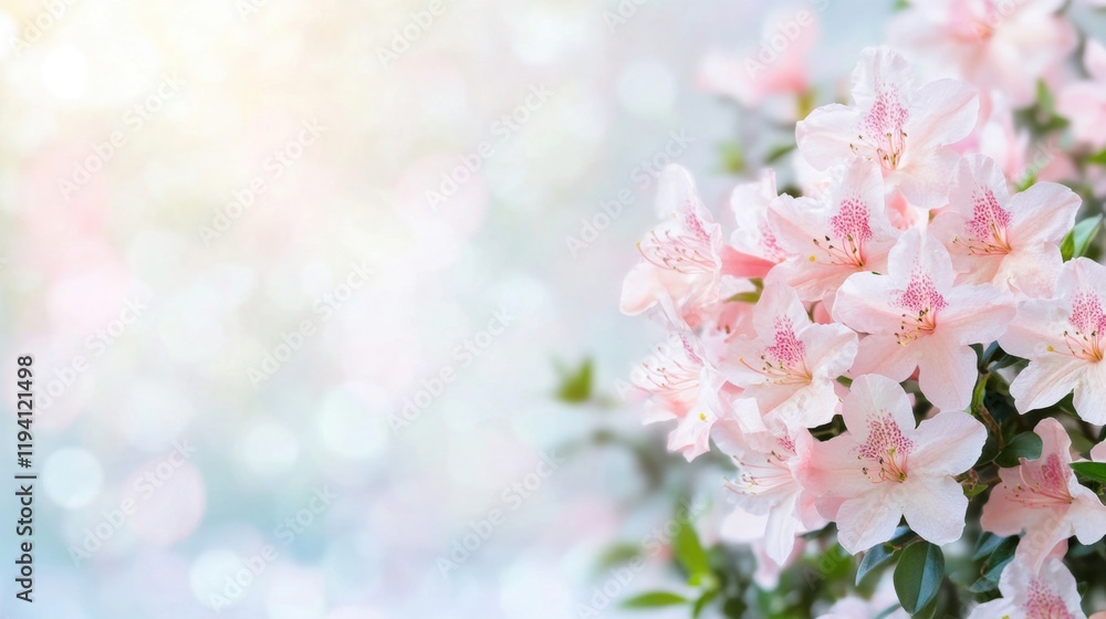 Delicate pink azalea flowers bloom in a sunlit garden during spring, creating a serene and refreshing atmosphere Delicate pink azalea flowers bloom in a sunlit garden during spring, creating a serene and refreshing atmosphere