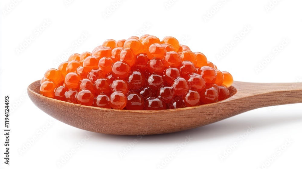 Fresh Salmon Roe on Wooden Spoon for Culinary Presentation Fresh Salmon Roe on Wooden Spoon for Culinary Presentation