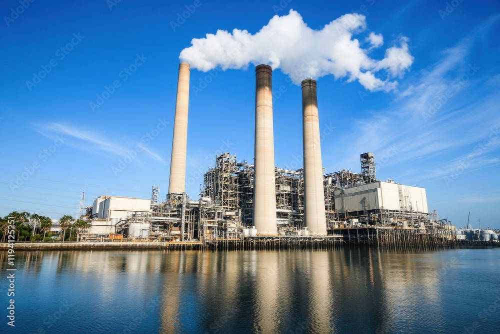 Industrial Complex with Towering Smoke Stacks Industrial Complex with Towering Smoke Stacks