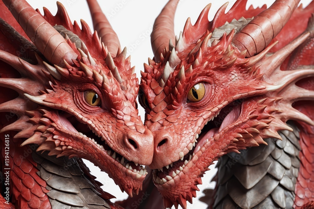 Two red dragons close up, fantasy creatures. Two red dragons close up, fantasy creatures.