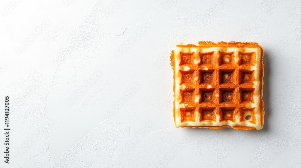 Delicious Golden Waffle with Creamy Topping on White Background Delicious Golden Waffle with Creamy Topping on White Background