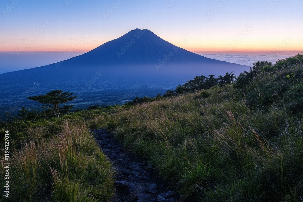 The shadow of the mountain peak on the horizon, the morning light casts soft shadows across the land. The shadow of the mountain peak on the horizon, the morning light casts soft shadows across the land.