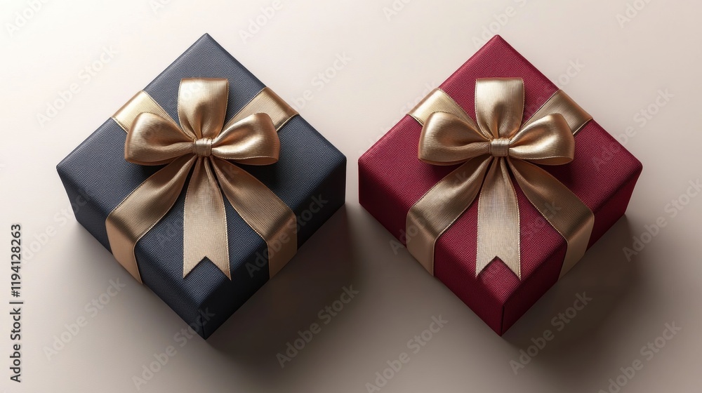 Elegant Gift Boxes with Golden Ribbons on Soft Background Elegant Gift Boxes with Golden Ribbons on Soft Background