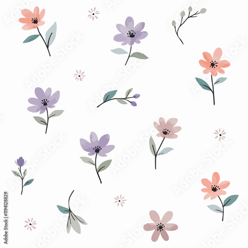 Tiny Blue French Toile Floral Pattern