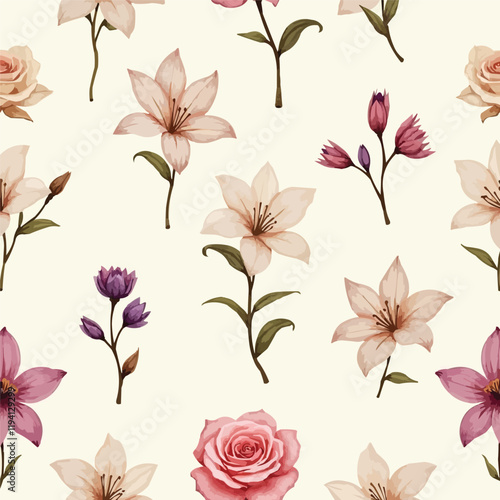 Wallpaper Mural Watercolor Floral Pattern Torontodigital.ca