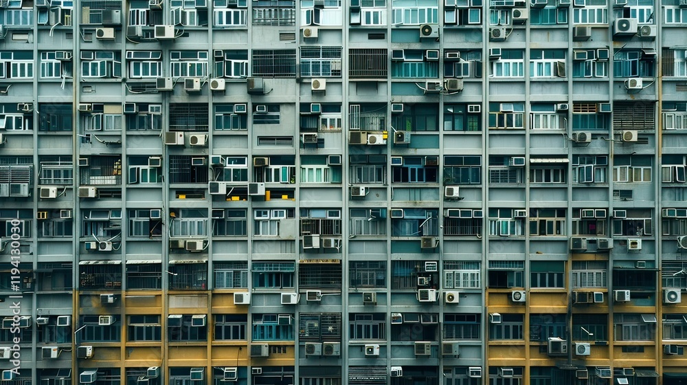 A horizontal layout of residential apartments in a modern district.