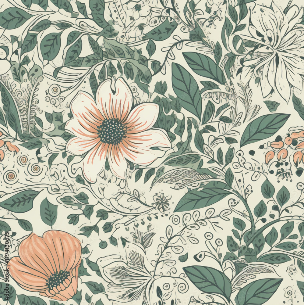 floral pattern design traditional inca and latin american motifs, stylized flowers, leaves, and vines in soft, the floral elements have ddelicate, organic flow floral pattern design traditional inca and latin american motifs, stylized flowers, leaves, and vines in soft, the floral elements have ddelicate, organic flow