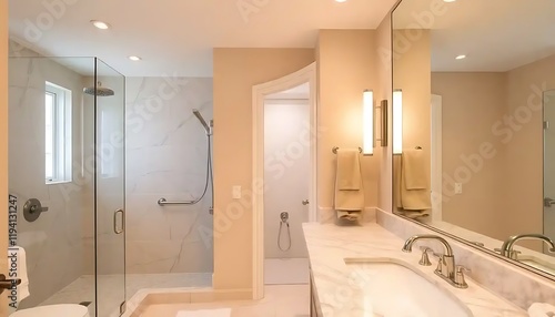 Wallpaper Mural Modern Bathroom with Glass Shower and Marble Vanity Torontodigital.ca