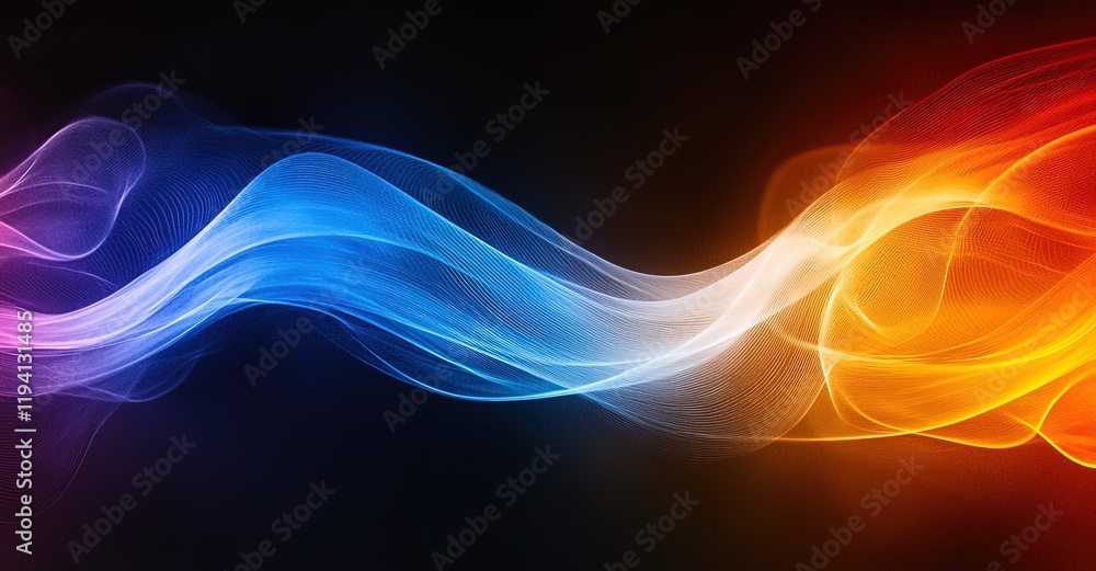 Fototapeta premium Abstract Blue and Orange Light Waves - Energy, Motion, Technology, Background, Design