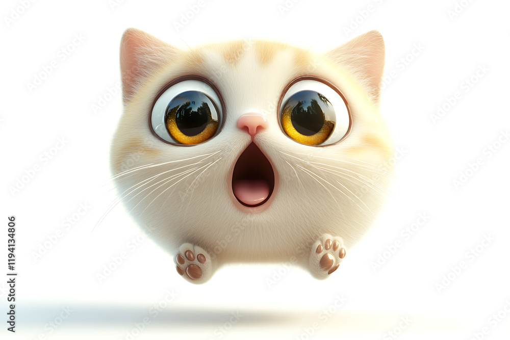 A cute, surprised cartoon cat with large eyes and an open mouth, appearing to float. A cute, surprised cartoon cat with large eyes and an open mouth, appearing to float.