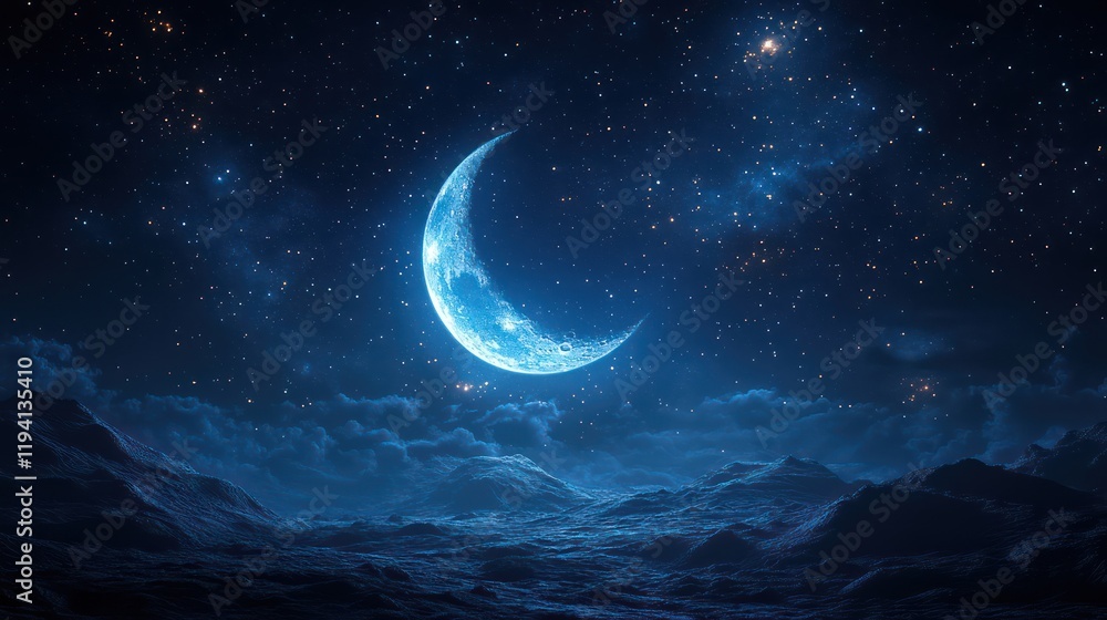 Fototapeta premium Crescent Moon over Mystical Mountains