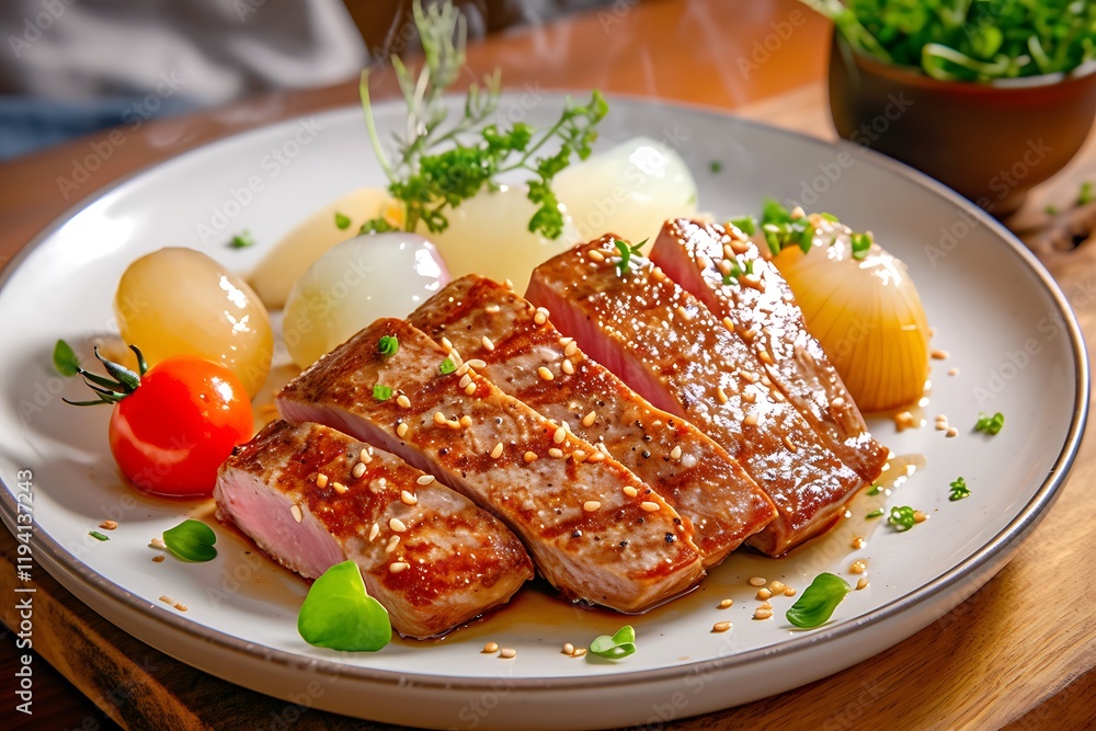 Grilled Tuna Steak with Glazed Onions and Herbs Grilled Tuna Steak with Glazed Onions and Herbs