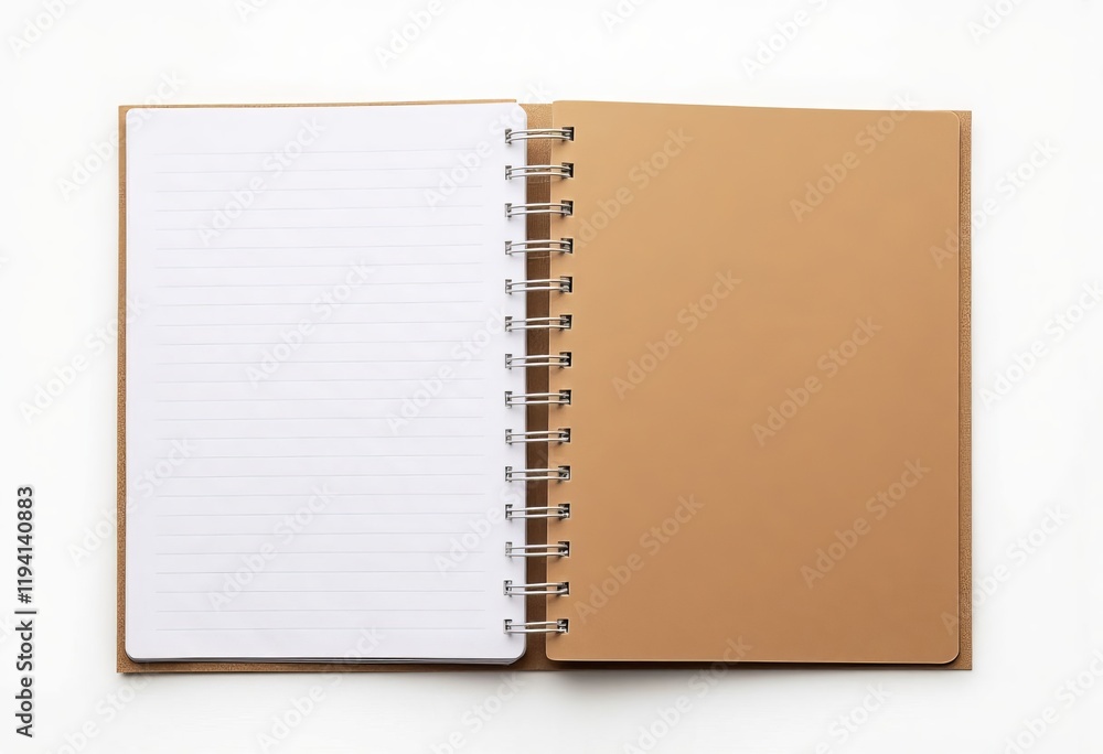Open notebook with lined left page and blank right page Open notebook with lined left page and blank right page