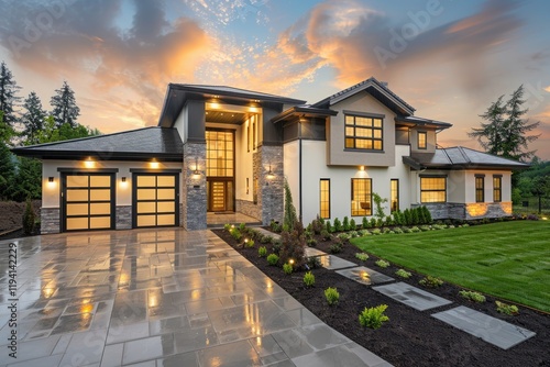 Beautiful, newly built luxury home exterior. photo