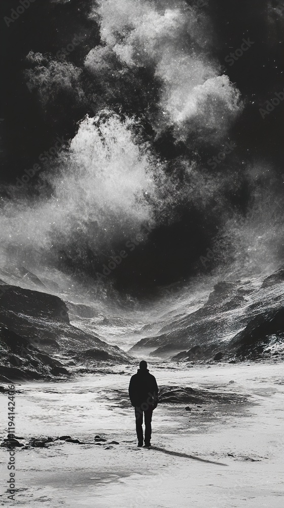 Obraz premium Solitude in a Monochrome Mountain Valley