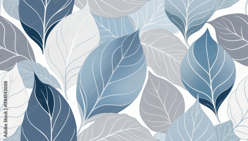 Seamless pattern of elegant blue and gray leaves, perfect for textile design and wallpaper Seamless pattern of elegant blue and gray leaves, perfect for textile design and wallpaper