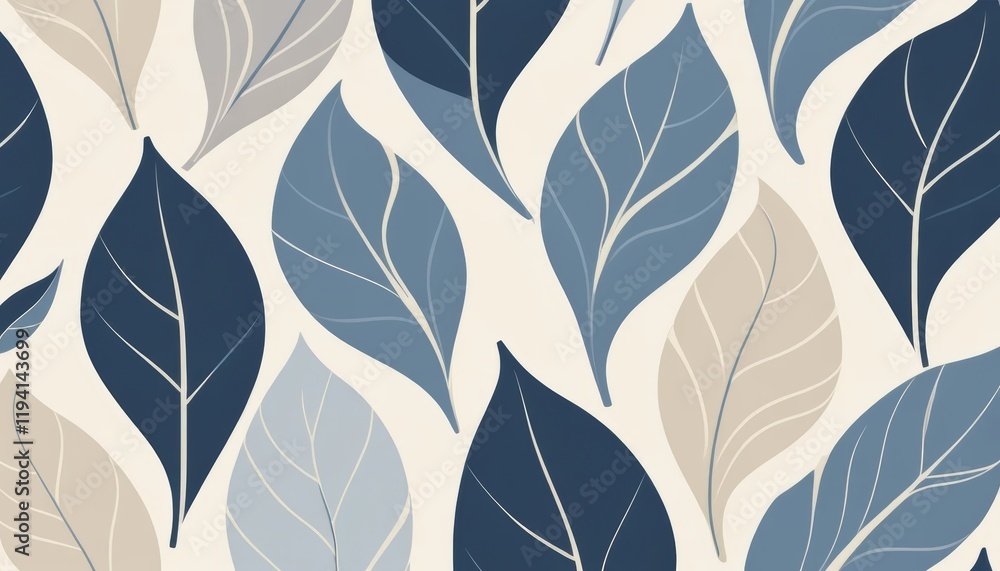 Serene Blue and Beige Leaf Pattern Seamless Vector Illustration Serene Blue and Beige Leaf Pattern Seamless Vector Illustration