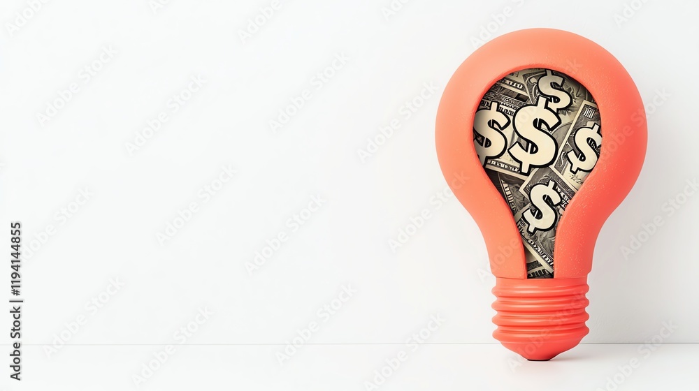 A lightbulb filled with dollar signs symbolizes innovative financial ideas and opportunities for wealth creation. A lightbulb filled with dollar signs symbolizes innovative financial ideas and opportunities for wealth creation.