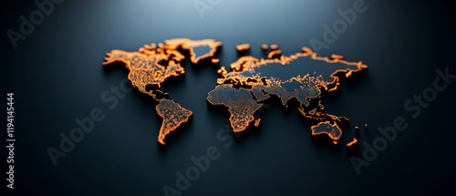 Global connectivity map digital world representation modern design dark background artistic view geographical concept
