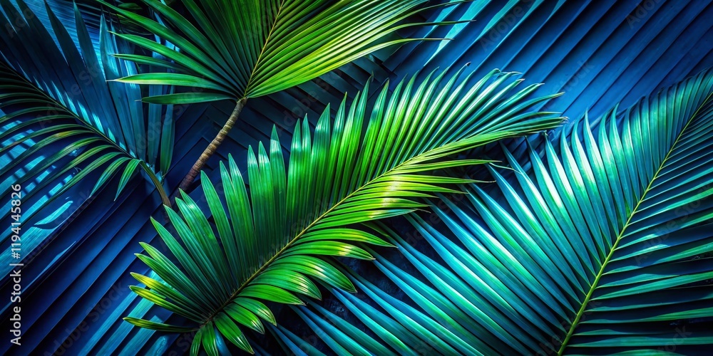 Fototapeta premium Abstract Palm Leaf Textures: Dark Blue & Green Aerial Photography