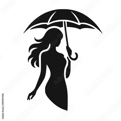 Silhouette einer Frau mit Regenschirm – KI generiert