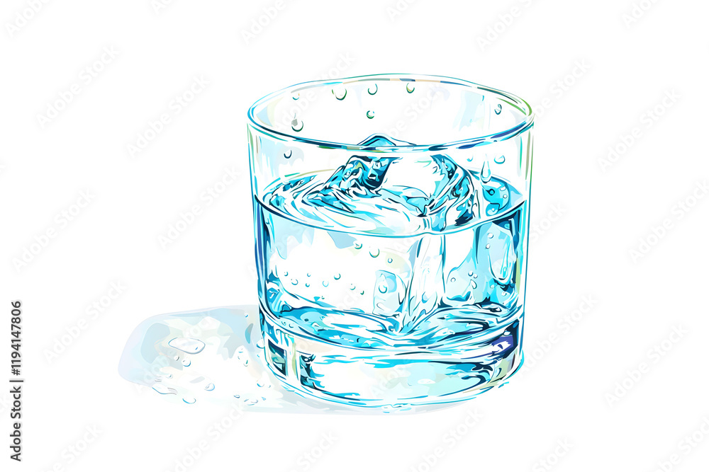 Glass of Clear Water with Ice Cubes and Droplets on Surface Glass of Clear Water with Ice Cubes and Droplets on Surface