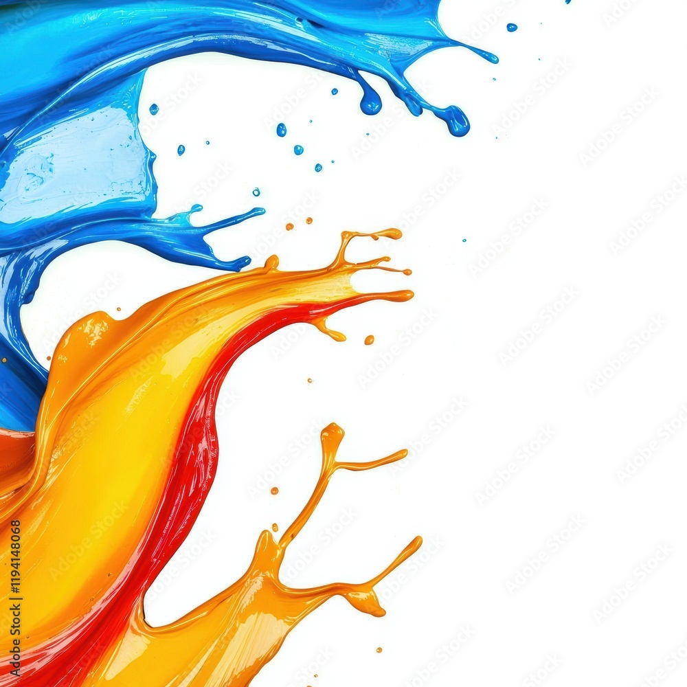Fototapeta premium Vibrant Splash of Blue and Yellow Paint on White Background